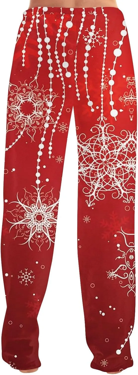 Christmas Pajamas for Women Fleece Pajama Pants Warm Plaid Lounge Pj Bottoms for Women with Pockets Soft Sleepwear