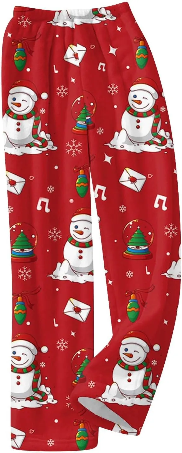 Christmas Pajamas for Women Fleece Pajama Pants Warm Plaid Lounge Pj Bottoms for Women with Pockets Soft Sleepwear