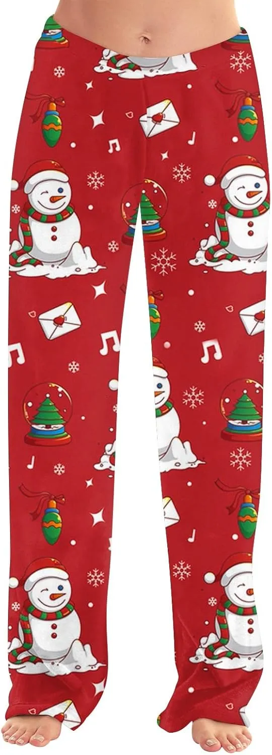 Christmas Pajamas for Women Fleece Pajama Pants Warm Plaid Lounge Pj Bottoms for Women with Pockets Soft Sleepwear