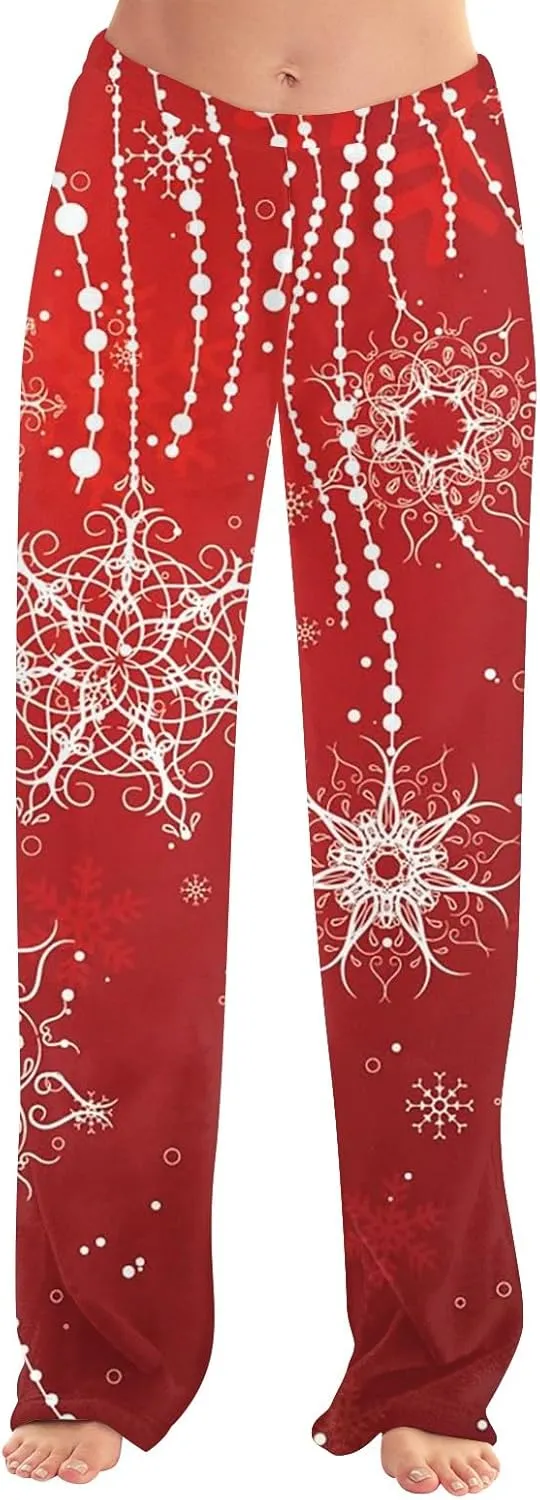 Christmas Pajamas for Women Fleece Pajama Pants Warm Plaid Lounge Pj Bottoms for Women with Pockets Soft Sleepwear
