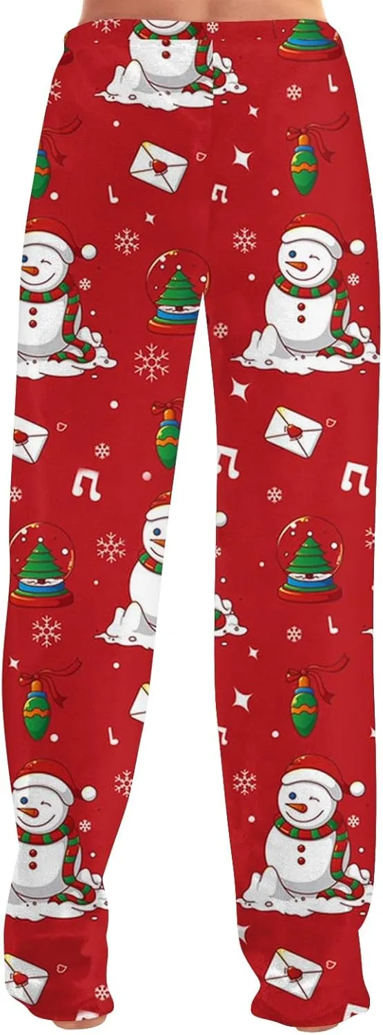 Christmas Pajamas for Women Fleece Pajama Pants Warm Plaid Lounge Pj Bottoms for Women with Pockets Soft Sleepwear