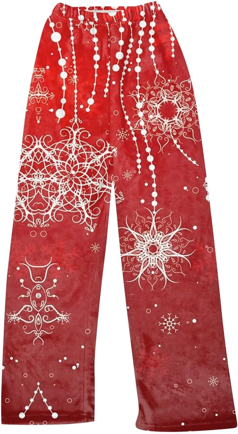 Christmas Pajamas for Women Fleece Pajama Pants Warm Plaid Lounge Pj Bottoms for Women with Pockets Soft Sleepwear