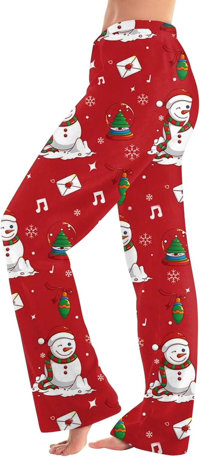 Christmas Pajamas for Women Fleece Pajama Pants Warm Plaid Lounge Pj Bottoms for Women with Pockets Soft Sleepwear
