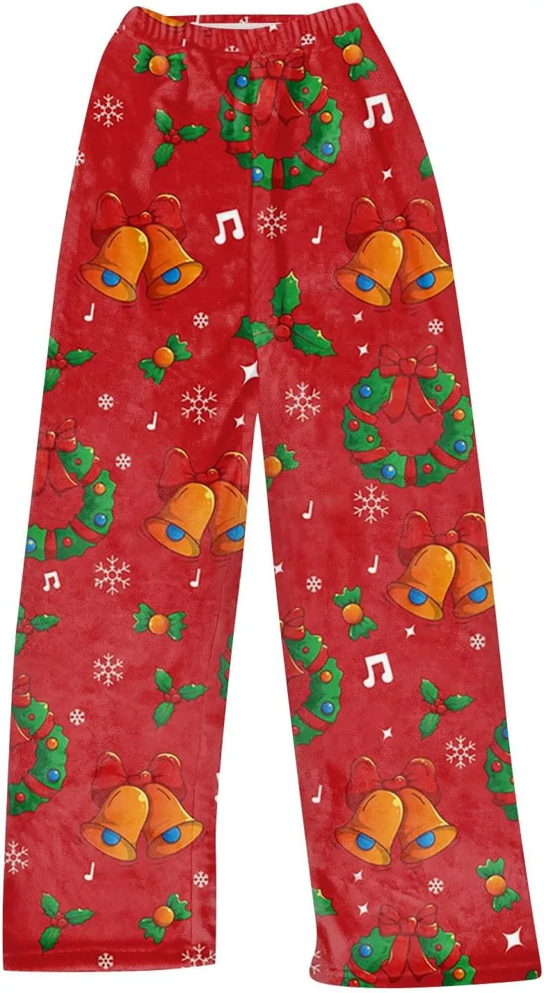 Christmas Pajamas for Women Fleece Pajama Pants Warm Plaid Lounge Pj Bottoms for Women with Pockets Soft Sleepwear