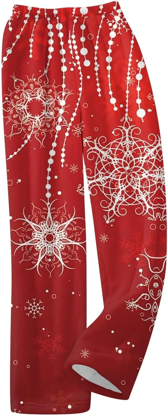 Christmas Pajamas for Women Fleece Pajama Pants Warm Plaid Lounge Pj Bottoms for Women with Pockets Soft Sleepwear