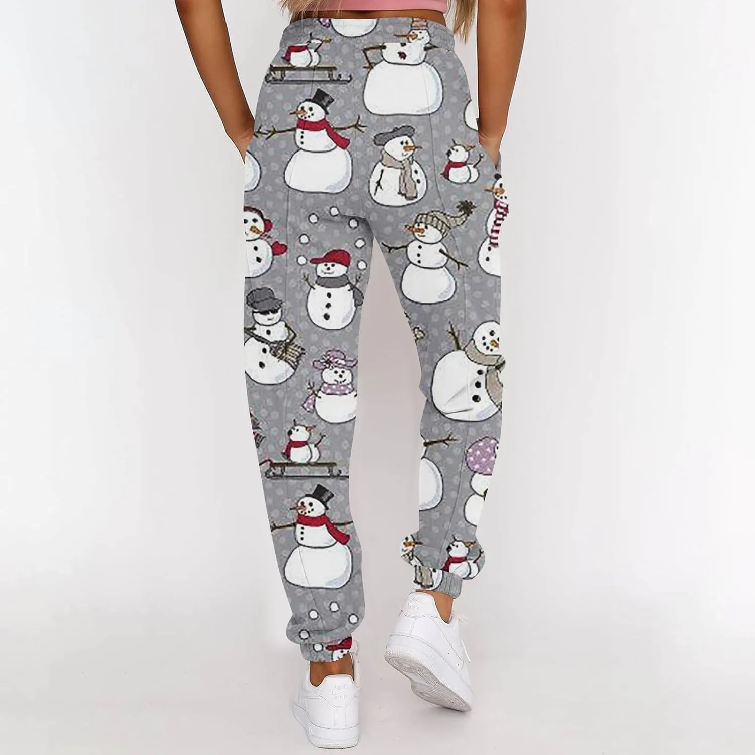 Christmas Pants for Women Elastic Active High Waisted Athletic Fit Baggy Sweatpants Gym Jogger Lounge with Pockets
