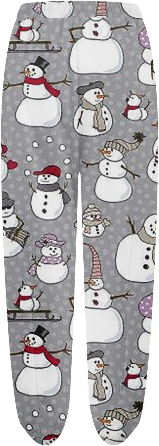 Christmas Pants for Women Elastic Active High Waisted Athletic Fit Baggy Sweatpants Gym Jogger Lounge with Pockets