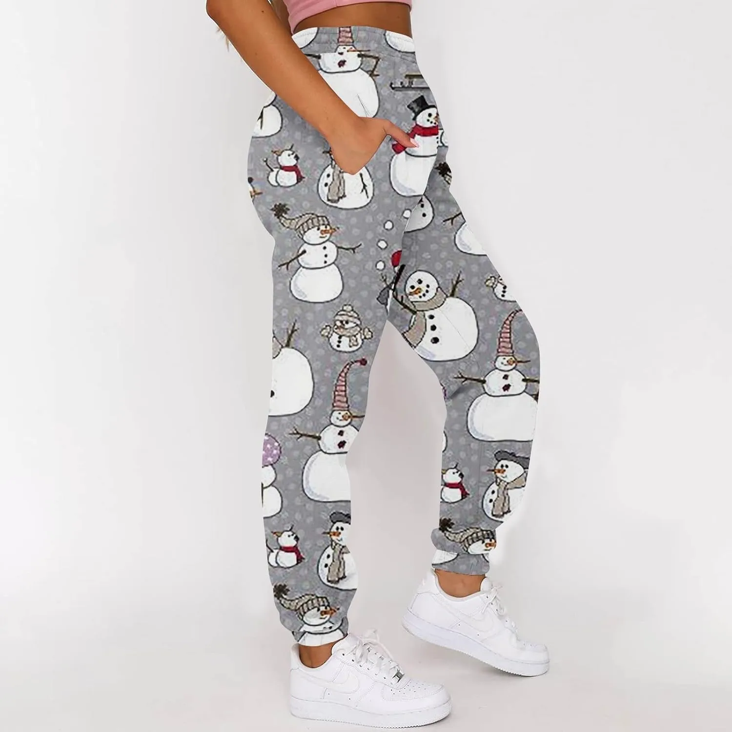 Christmas Pants for Women Elastic Active High Waisted Athletic Fit Baggy Sweatpants Gym Jogger Lounge with Pockets