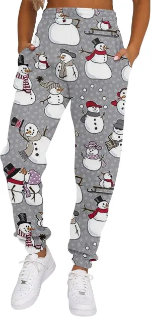 Christmas Pants for Women Elastic Active High Waisted Athletic Fit Baggy Sweatpants Gym Jogger Lounge with Pockets