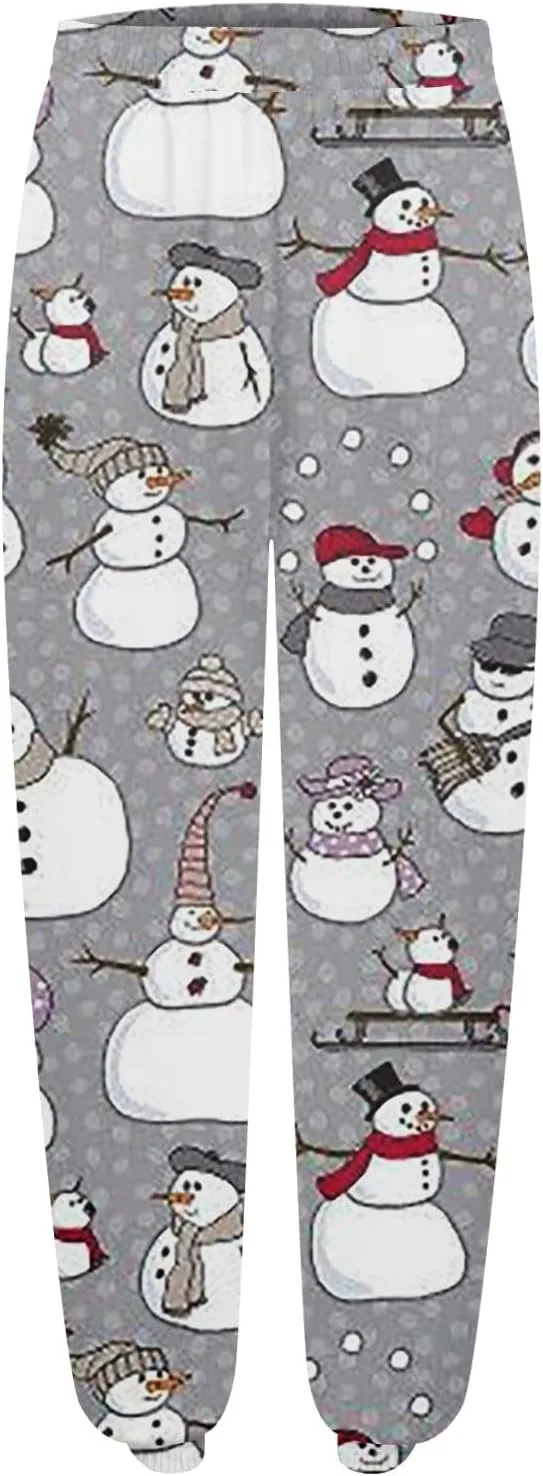 Christmas Pants for Women Elastic Active High Waisted Athletic Fit Baggy Sweatpants Gym Jogger Lounge with Pockets