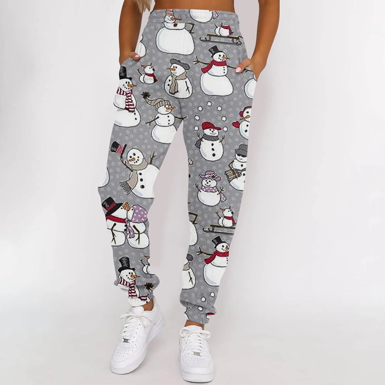 Christmas Pants for Women Elastic Active High Waisted Athletic Fit Baggy Sweatpants Gym Jogger Lounge with Pockets