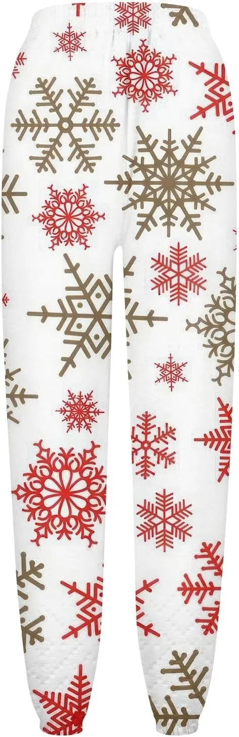 Christmas Sweatpants for Women Xmas Tree Santa Reindeer Print High Waisted Drawstring Joggers Winter Holiday Pants