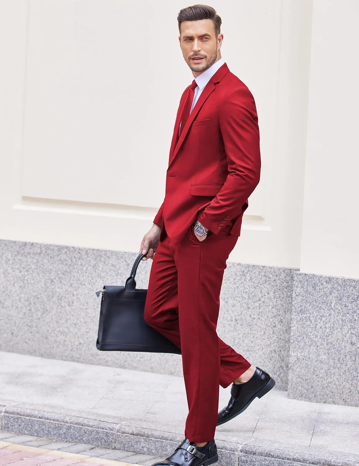 COOFANDY Men 2 Piece Suits One Button Blazer Jacket Tuxedo Slim Fit Suit Pant