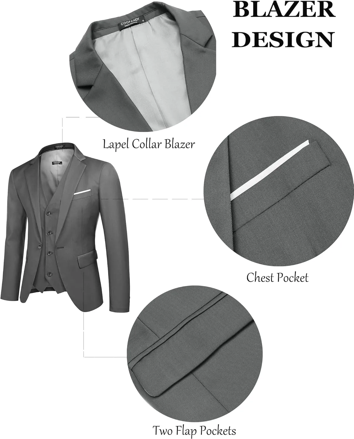 COOFANDY Mens 3 Piece Suits One Button Blazer Jacket Slim Fit Vest Suit Pant with Tie