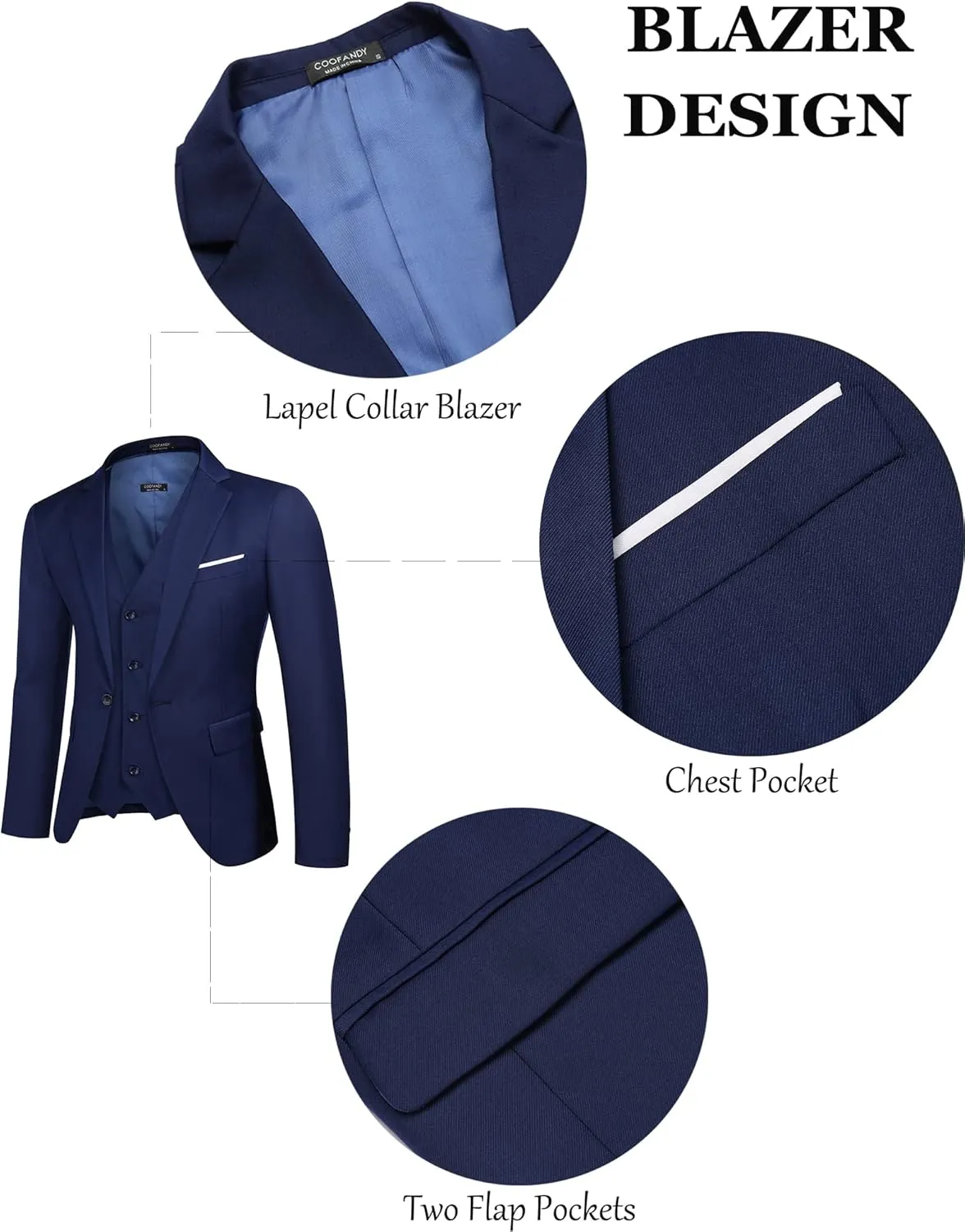 COOFANDY Mens 3 Piece Suits One Button Blazer Jacket Slim Fit Vest Suit Pant with Tie