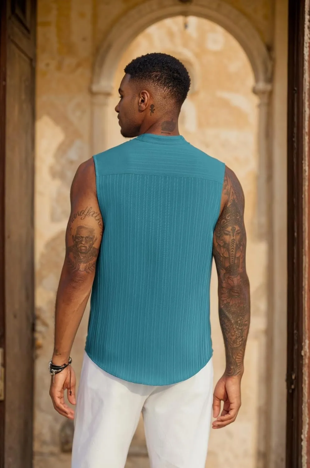 COOFANDY Mens Sleeveless Summer Shirts Beach Tank Tops Button Up Textured Tank Shirt for Vacation