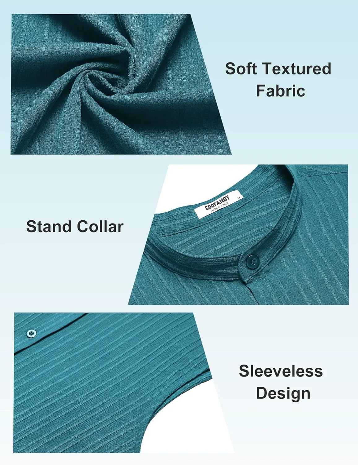 COOFANDY Mens Sleeveless Summer Shirts Beach Tank Tops Button Up Textured Tank Shirt for Vacation