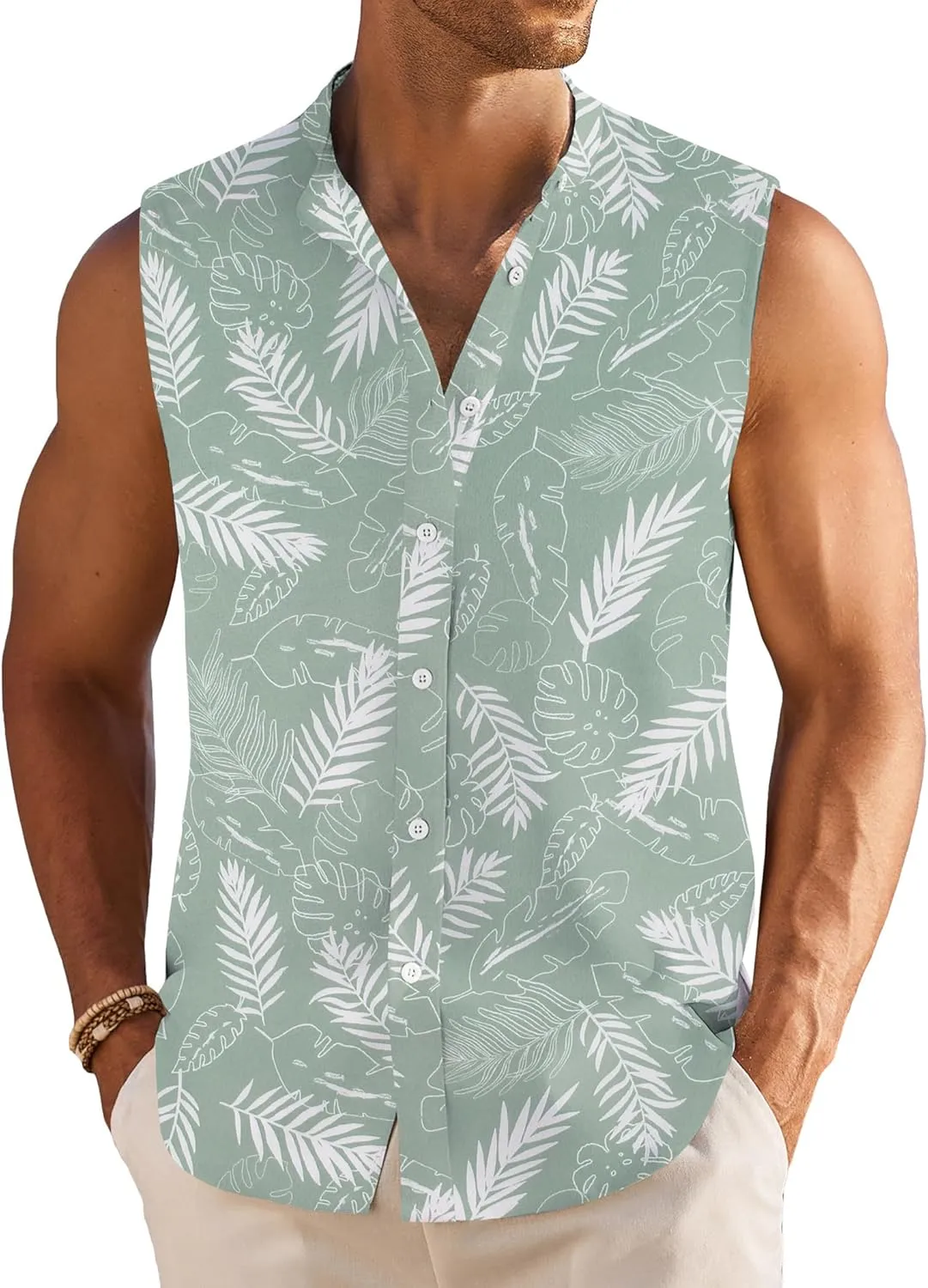 COOFANDY Men's Summer Beach Tank Tops Sleeveless Button Up Shirt Casual Textured Tank Shirts