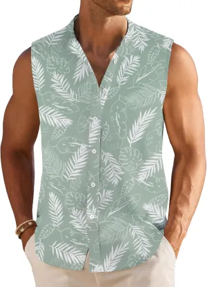 COOFANDY Men's Summer Beach Tank Tops Sleeveless Button Up Shirt Casual Textured Tank Shirts
