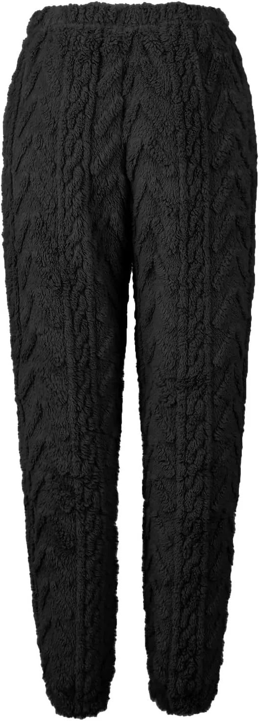 CRNTCEM Womens Coral Fleece Pajamas Pants Straight Lightweight Warm Pjs Sleepwear Cinch Fuzzy Fleece Sherpa Thermal Bottoms