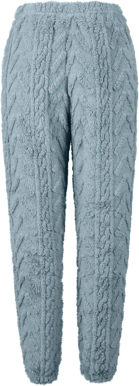 CRNTCEM Womens Coral Fleece Pajamas Pants Straight Lightweight Warm Pjs Sleepwear Cinch Fuzzy Fleece Sherpa Thermal Bottoms