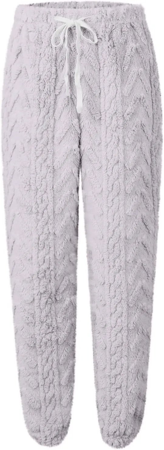 CRNTCEM Womens Coral Fleece Pajamas Pants Straight Lightweight Warm Pjs Sleepwear Cinch Fuzzy Fleece Sherpa Thermal Bottoms