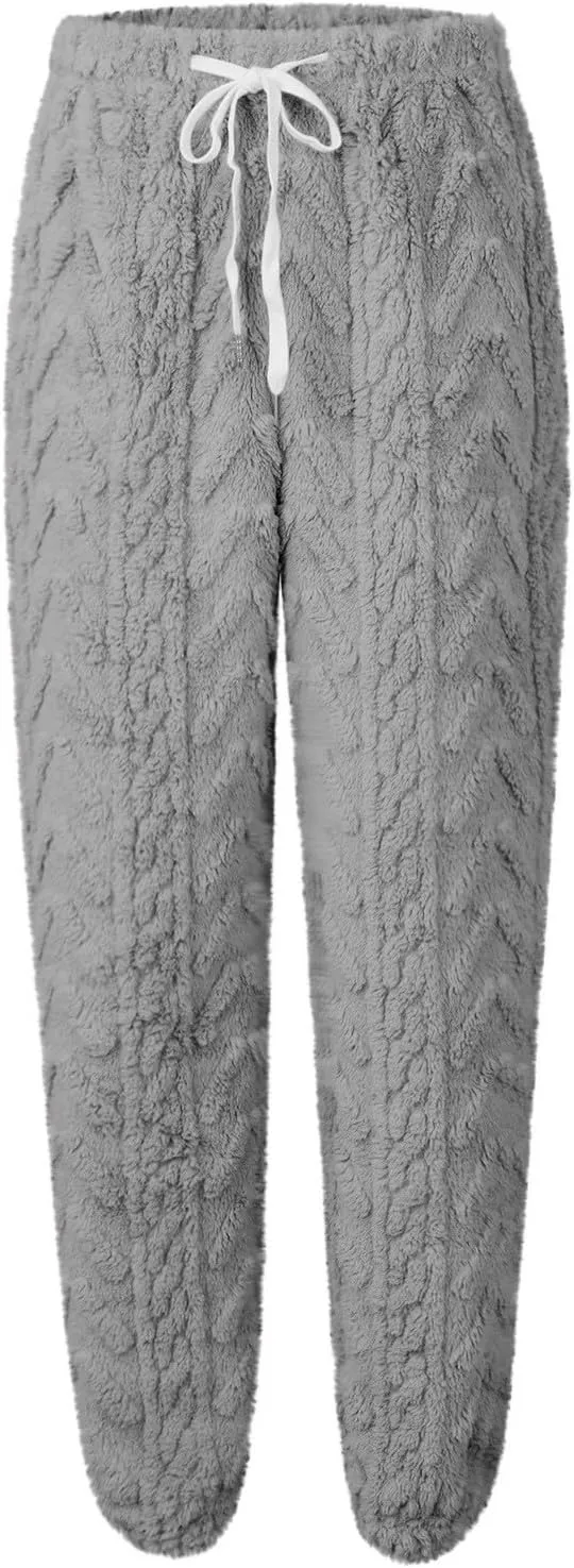 CRNTCEM Womens Coral Fleece Pajamas Pants Straight Lightweight Warm Pjs Sleepwear Cinch Fuzzy Fleece Sherpa Thermal Bottoms