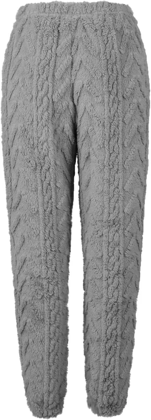 CRNTCEM Womens Coral Fleece Pajamas Pants Straight Lightweight Warm Pjs Sleepwear Cinch Fuzzy Fleece Sherpa Thermal Bottoms