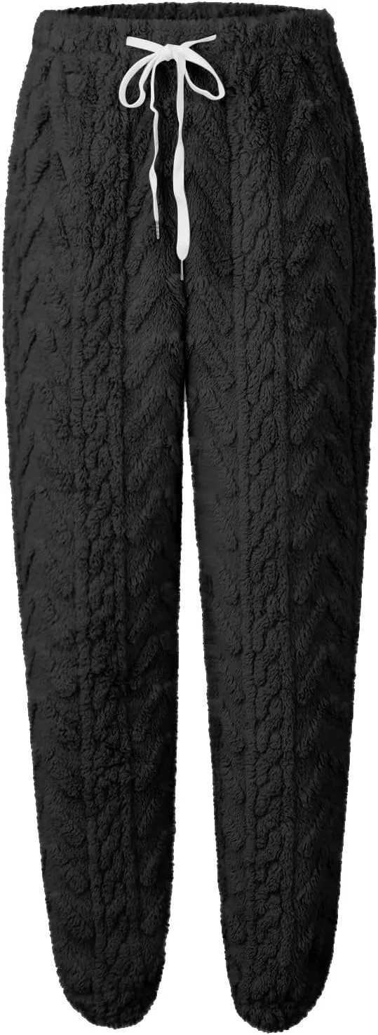CRNTCEM Womens Coral Fleece Pajamas Pants Straight Lightweight Warm Pjs Sleepwear Cinch Fuzzy Fleece Sherpa Thermal Bottoms