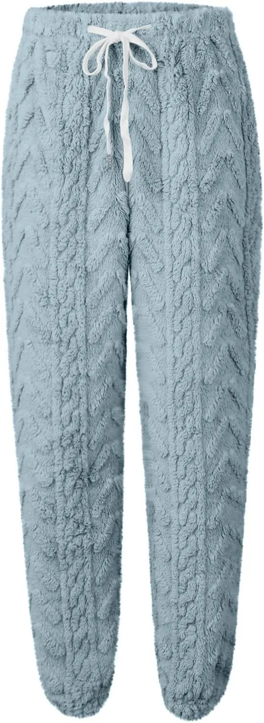 CRNTCEM Womens Coral Fleece Pajamas Pants Straight Lightweight Warm Pjs Sleepwear Cinch Fuzzy Fleece Sherpa Thermal Bottoms
