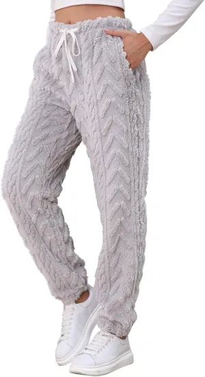 CRNTCEM Womens Coral Fleece Pajamas Pants Straight Lightweight Warm Pjs Sleepwear Cinch Fuzzy Fleece Sherpa Thermal Bottoms