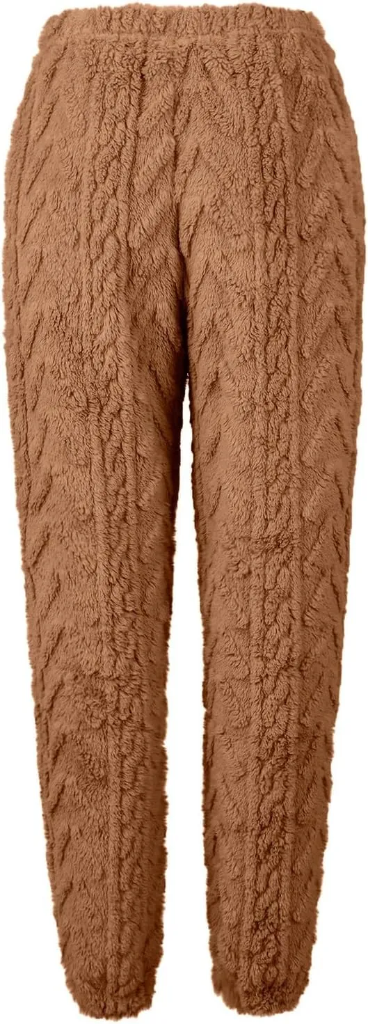 CRNTCEM Womens Coral Fleece Pajamas Pants Straight Lightweight Warm Pjs Sleepwear Cinch Fuzzy Fleece Sherpa Thermal Bottoms