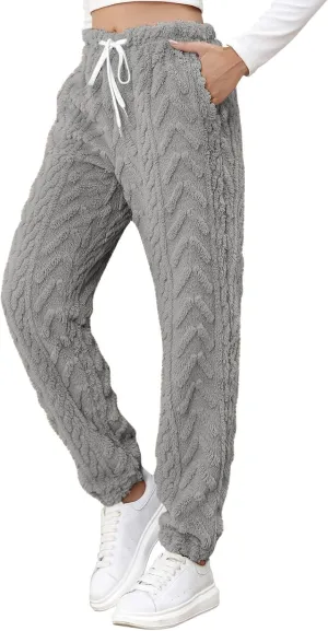 CRNTCEM Womens Coral Fleece Pajamas Pants Straight Lightweight Warm Pjs Sleepwear Cinch Fuzzy Fleece Sherpa Thermal Bottoms