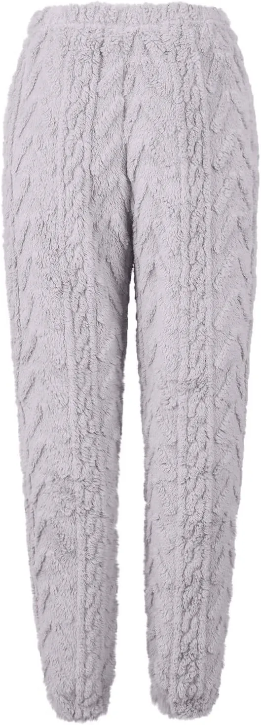 CRNTCEM Womens Coral Fleece Pajamas Pants Straight Lightweight Warm Pjs Sleepwear Cinch Fuzzy Fleece Sherpa Thermal Bottoms