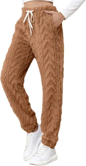 CRNTCEM Womens Coral Fleece Pajamas Pants Straight Lightweight Warm Pjs Sleepwear Cinch Fuzzy Fleece Sherpa Thermal Bottoms
