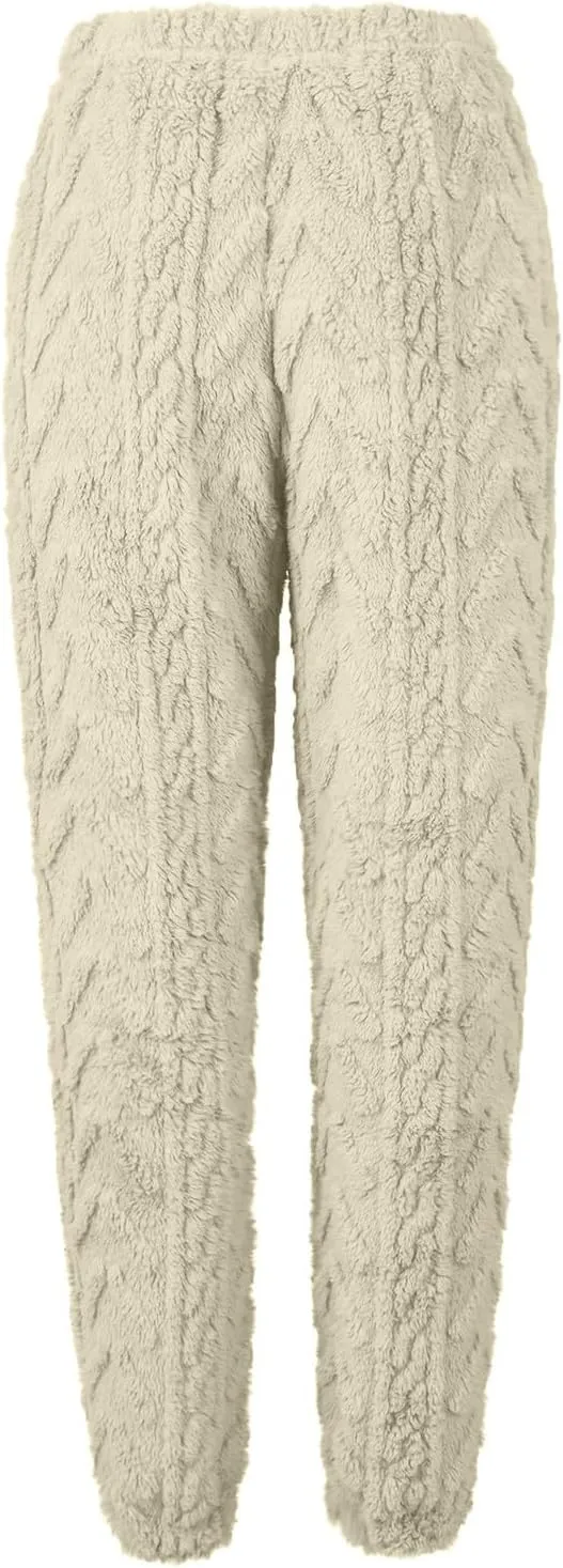 CRNTCEM Womens Coral Fleece Pajamas Pants Straight Lightweight Warm Pjs Sleepwear Cinch Fuzzy Fleece Sherpa Thermal Bottoms
