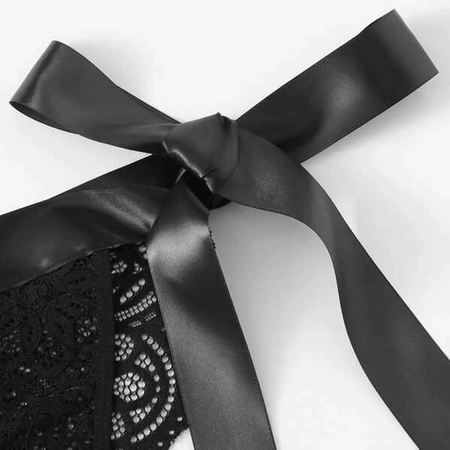 Cute Lingerie 2 Pieces Set Triangle Bralette Lace See Through Babydoll Bow Lingerie for Women Teddy Lingerie