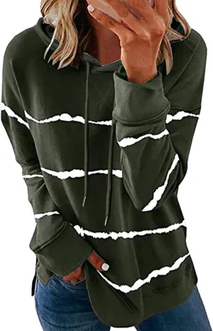 DASAYO Womens Striped Drawstring Oversized Hoodies Long Sleeve Loose Pullover Tops Color Block Preppy Hooded Sweatshirt Ladies