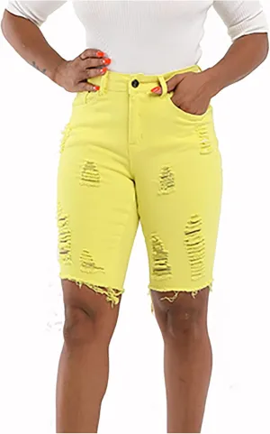 Denim Shorts Women High Waisted Distressed Ripped Loose Fit Knee Length Bermuda Shorts Casual Shorts with Pocket