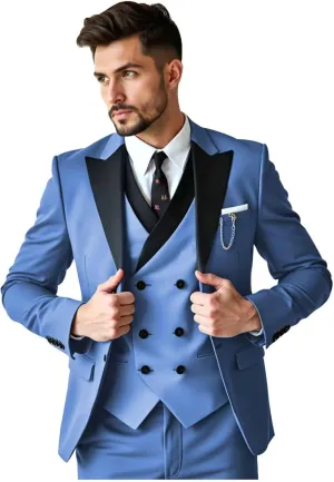 Double Breasted 3 Piece Tuxedo Suit Set Slim Fit Tuxedos Suits for Wedding Two Button Blazer Tux Vest Pants