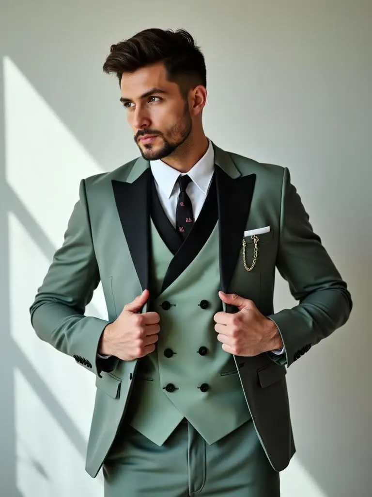 Double Breasted 3 Piece Tuxedo Suit Set Slim Fit Tuxedos Suits for Wedding Two Button Blazer Tux Vest Pants