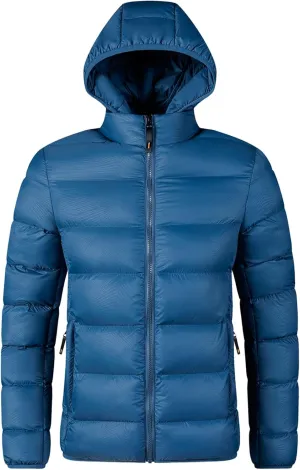 Down Puffer Jacket Men Packable Lightweight Puffy Bubble Hooded Winter Coat Water-Repellent Windbreaker for Hiking