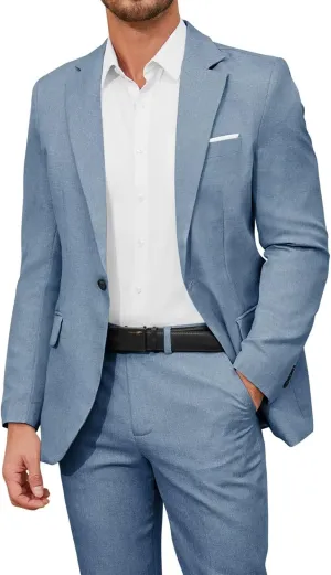 EMERAIDVLN Men's 2 Piece Suits Slim Fit Casual Lightweight Suit Set 2 Button Linen Textured Blazer Suit Jacket Pants Set