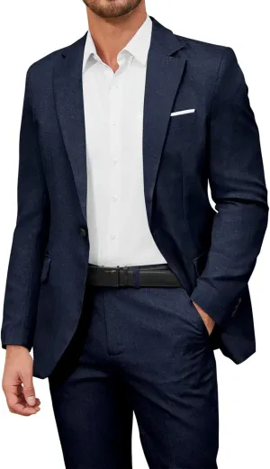 EMERAIDVLN Men's 2 Piece Suits Slim Fit Casual Lightweight Suit Set 2 Button Linen Textured Blazer Suit Jacket Pants Set