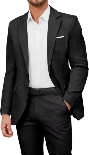 EMERAIDVLN Men's 2 Piece Suits Slim Fit Casual Lightweight Suit Set 2 Button Linen Textured Blazer Suit Jacket Pants Set