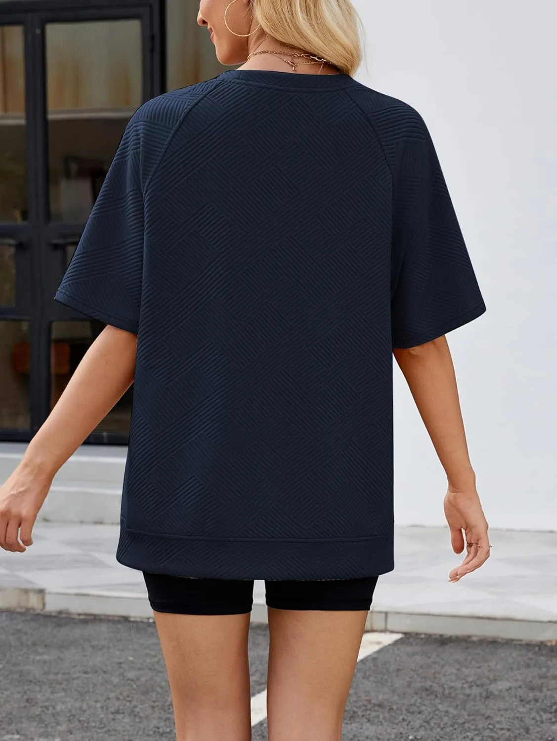 Famulily Womens Crewneck Short Sleeve T Shirt Casual Summer Textured Tee Loose Oversized High Low Blouse