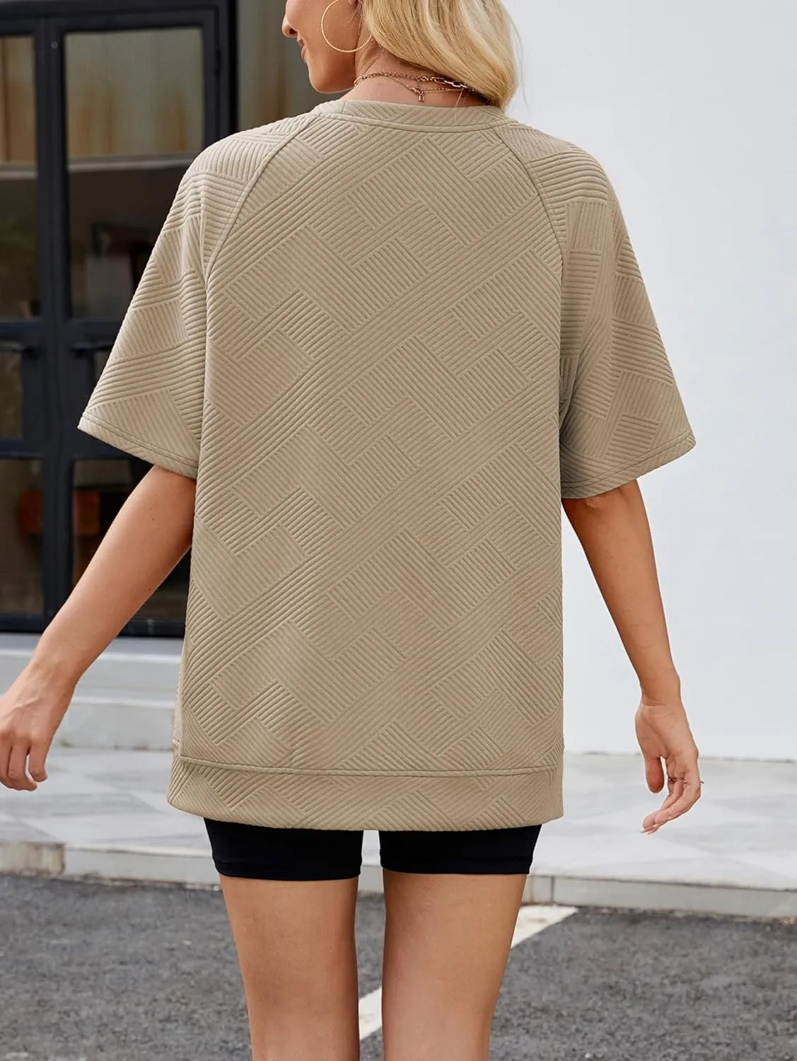 Famulily Womens Crewneck Short Sleeve T Shirt Casual Summer Textured Tee Loose Oversized High Low Blouse