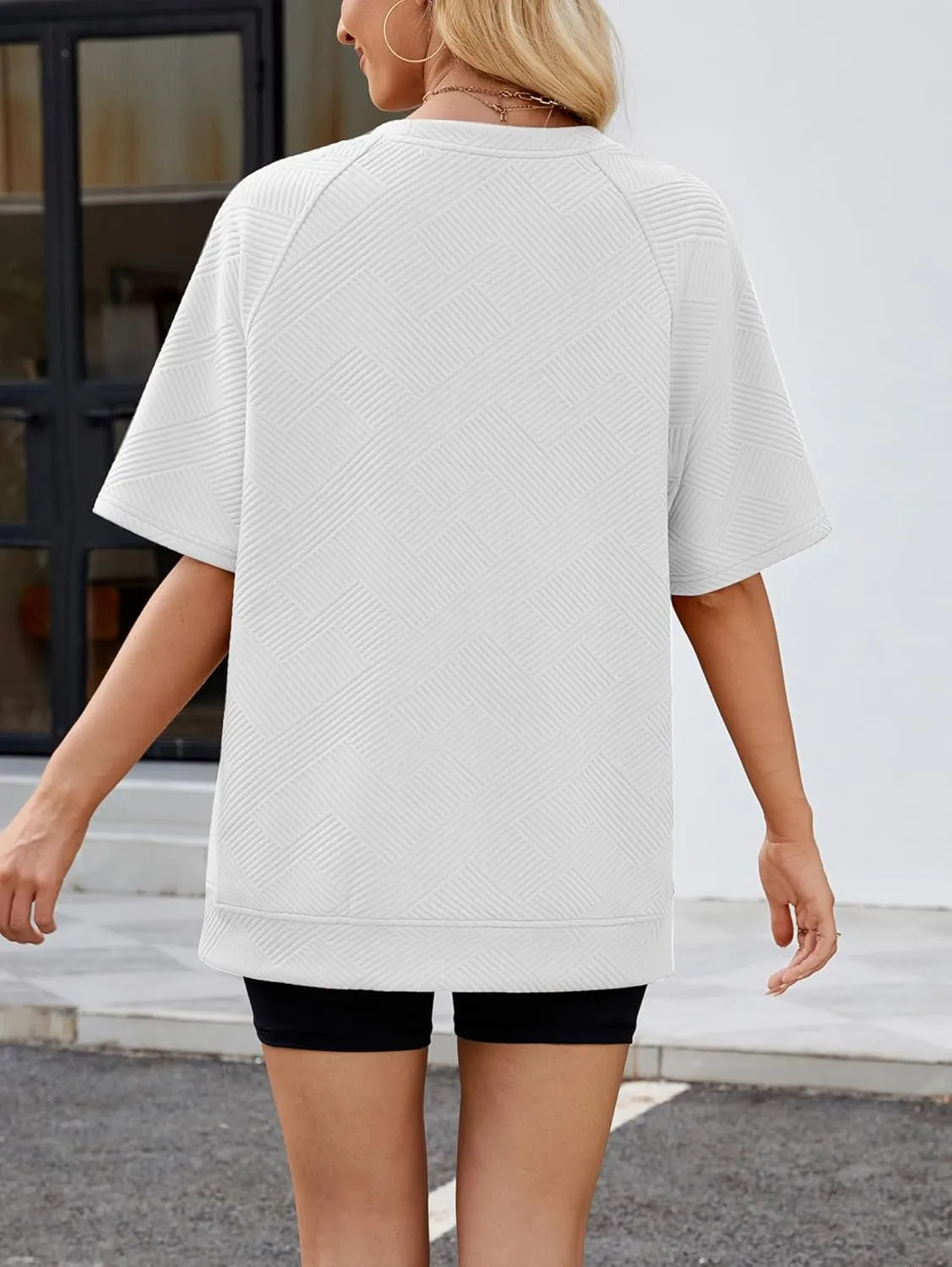 Famulily Womens Crewneck Short Sleeve T Shirt Casual Summer Textured Tee Loose Oversized High Low Blouse