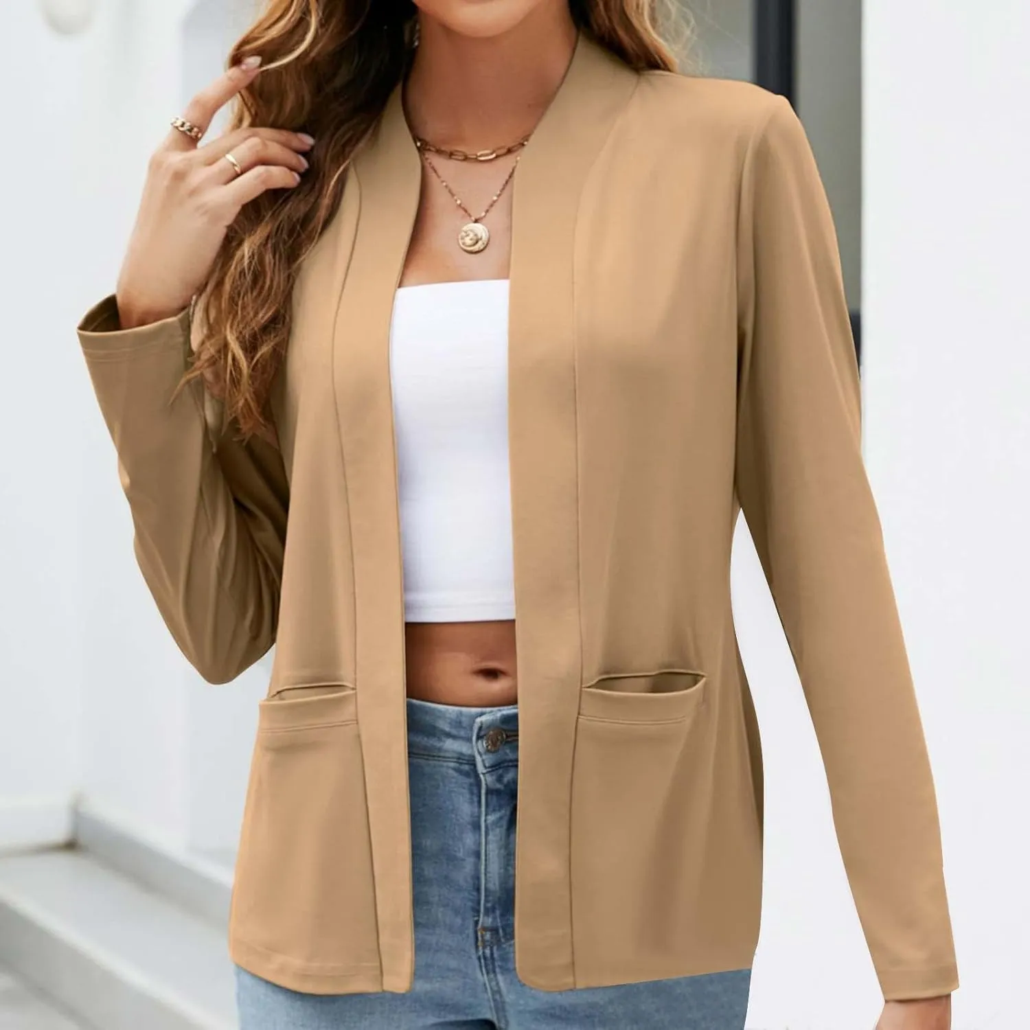 Fashion Work Blazers for Women Open Front Long Sleeve Casual Dressy Jackets 2024 Trendy Office Work Suit Tops