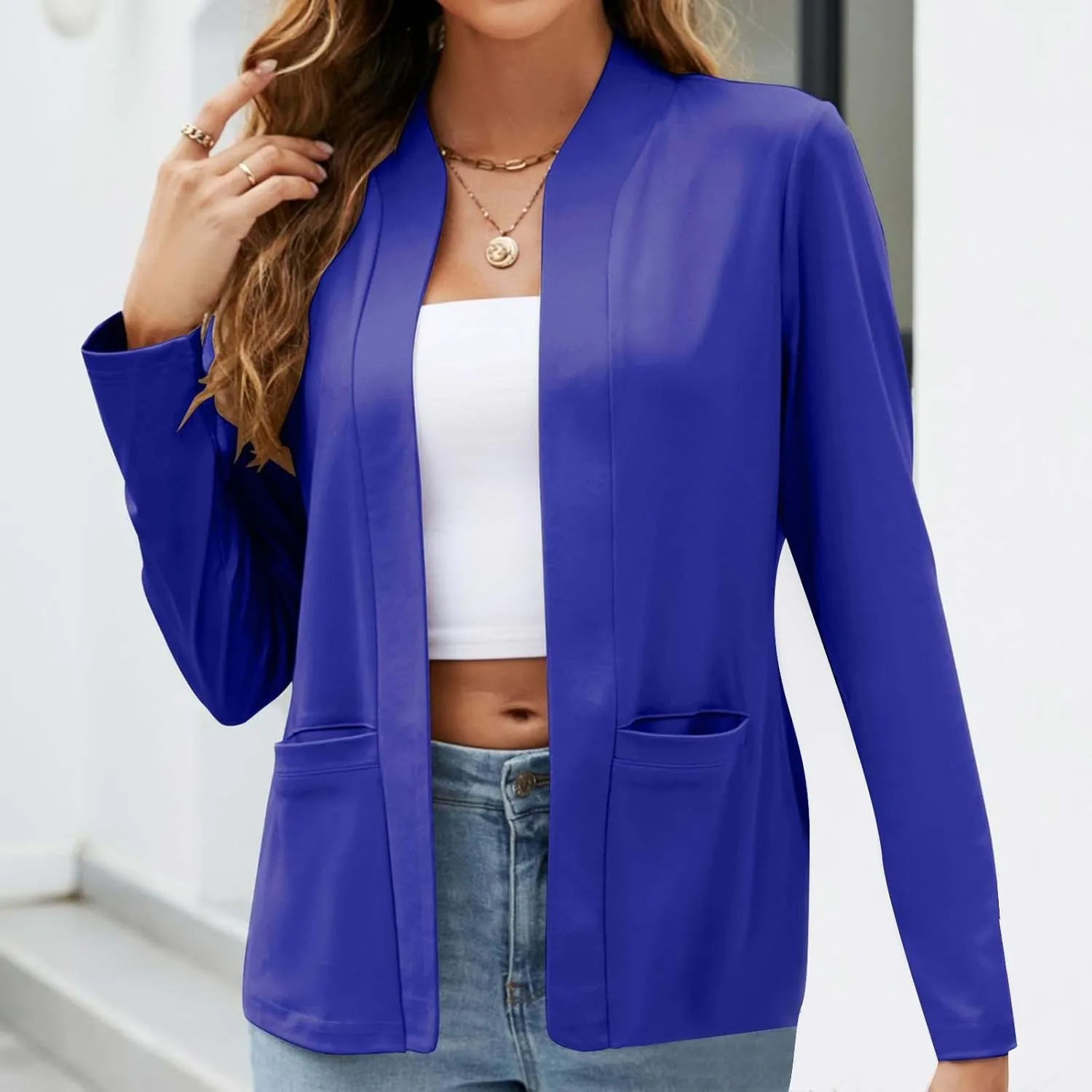 Fashion Work Blazers for Women Open Front Long Sleeve Casual Dressy Jackets 2024 Trendy Office Work Suit Tops